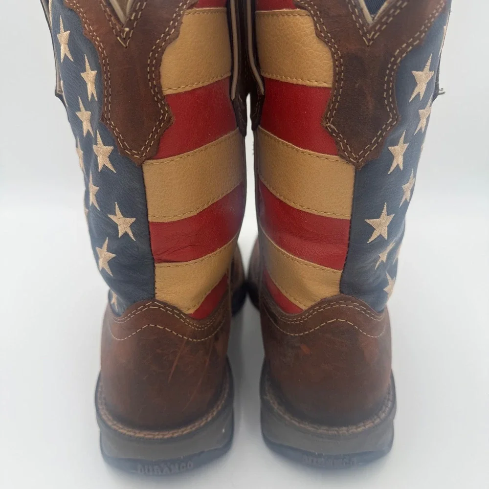 Durango Lady Rebel Western Boots Size 9M Brown American Flag RD4414 Square Toe